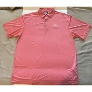 Foot Joy FJ Mens Polo Shirt XL Salmon White Diagonal Plaid Print Black Hawk Logo